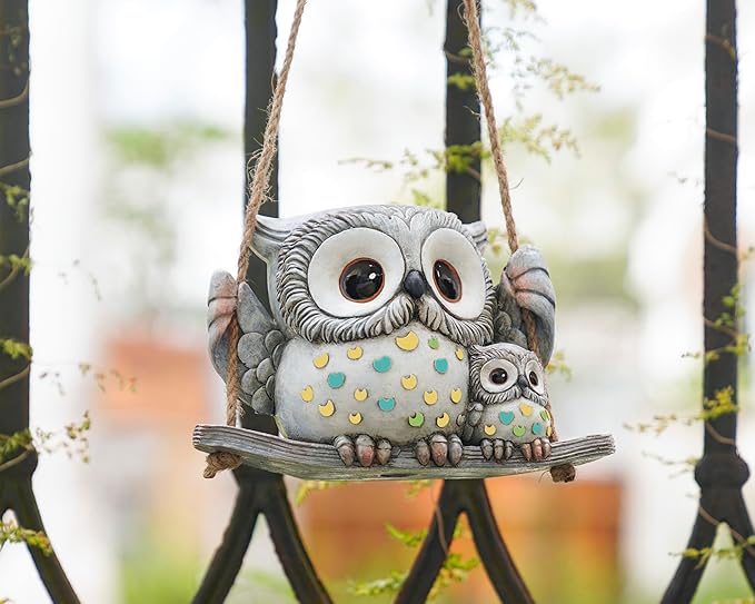 Swing Owl Hanging Planters for Indoor Plants, Cute Small Succulent Pots with Drainage Hole, Unique Resin Plant Hangers Outdoor, Hanging Plant Holder for String Of Pearls, Gift Ideas for Mother