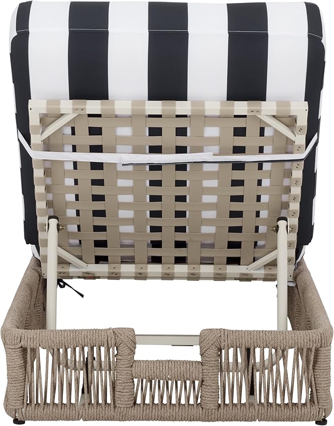 SAFAVIEH Outdoor Patio Furniture Collection - Gillian Heather Tan Rope Daybed, Navy Stripe Cushion, Coastal Sunlounger, Fully Assembled (PAT7527F)