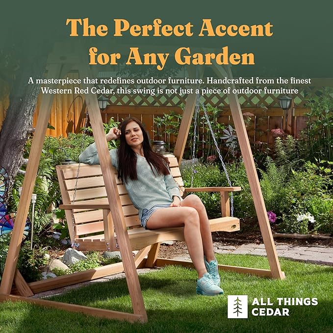 All Things Cedar Wooden Porch Swing, Outdoor Patio Furniture, 4 Foot, Natural