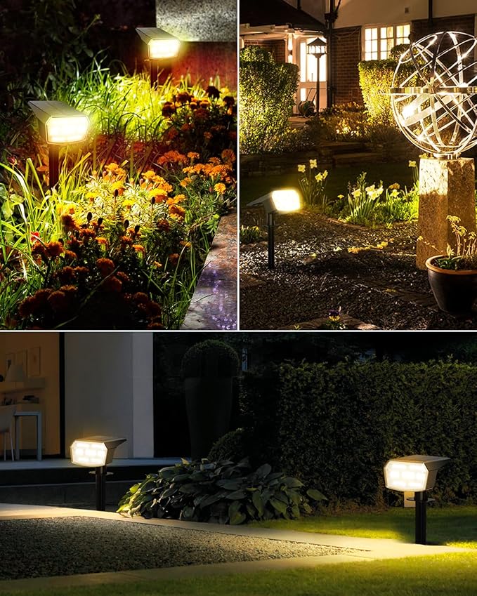 HIBOITEC Solar Spot Lights Outdoor Waterproof 59LED Landscape Lights Solar Powered Uplights Adjustable Brightness Dusk to Dawn for Outside Garden Yard Trees 4 Packs Warm White