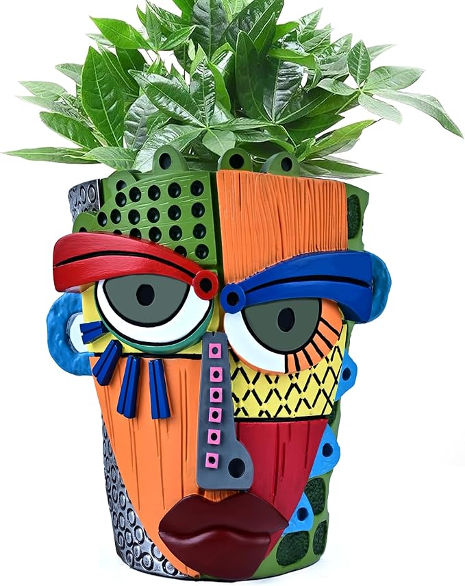 Abstract Face Planter Pots for Plants,Hand-Painted Colorful Flower Pots with Drainage, Indoor Outdoor Garden Decor Gift(Modern,Large)