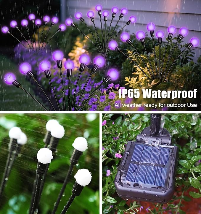 Solar Firefly Lights - 6 Pack 36 LEDs, Purple, Waterproof, Outdoor Garden Decor