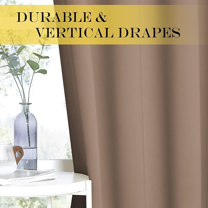 NICETOWN Door Curtain 84 inch Length for Bedroom - Room Darkening Light Blocking Thermal Insulated Solid Ring Top Blackout Window Drapes for Living Room (1 Panel, W66 x L84, Cappuccino)