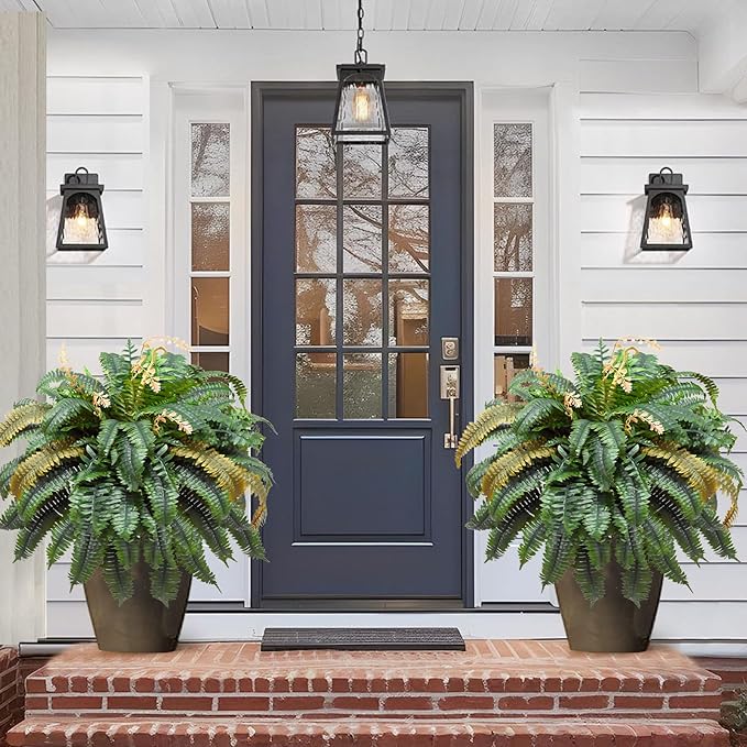 49” Artificial Ferns for Outdoors Planter, 128 Leaves per Fern, Set of 2, Large Lush Fake Boston Ferns Hanging Plants, UV Resistant Faux Greenery for Porch Patio Garden Home Decor Indoor Outdoor