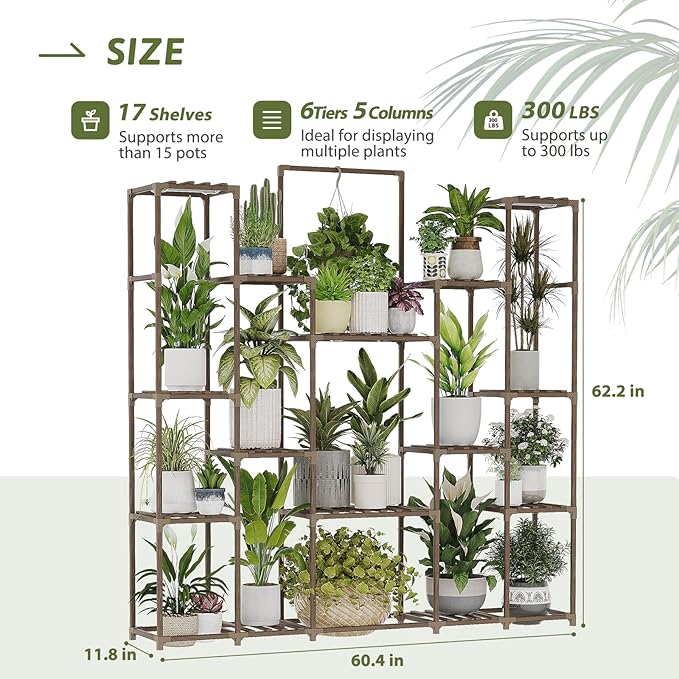 Bamworld Plant Stand with Grow Lights Large Plant Shelf Indoor Hanging Plants 17 tiers Large Plant Shelf for Indoor Plants Display Heavy Duty Plant Rack for Living Room Patio Decor
