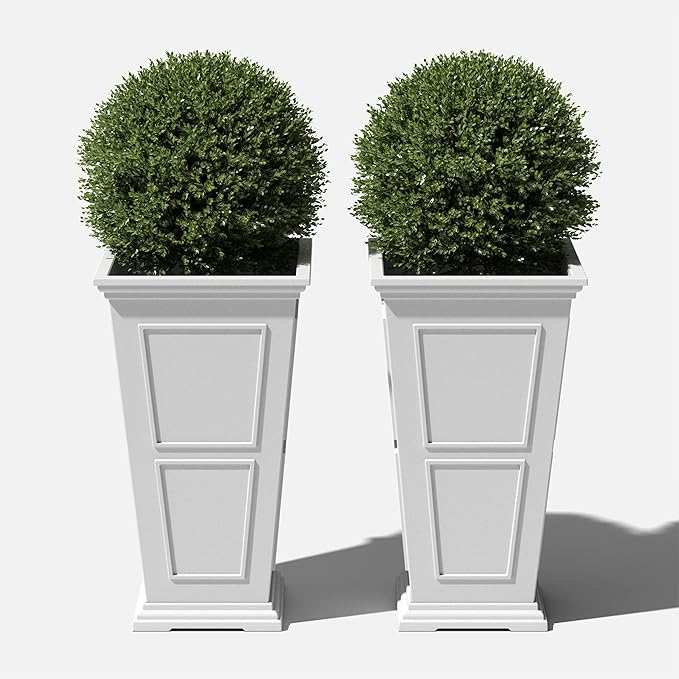 Veradek Fairmont Tall Plastic Planter - Large Outdoor Planter for Front Porch | Crack Resistant All-Weather Use | Classic Estate Design for Tall Plants, Flowers, Trees