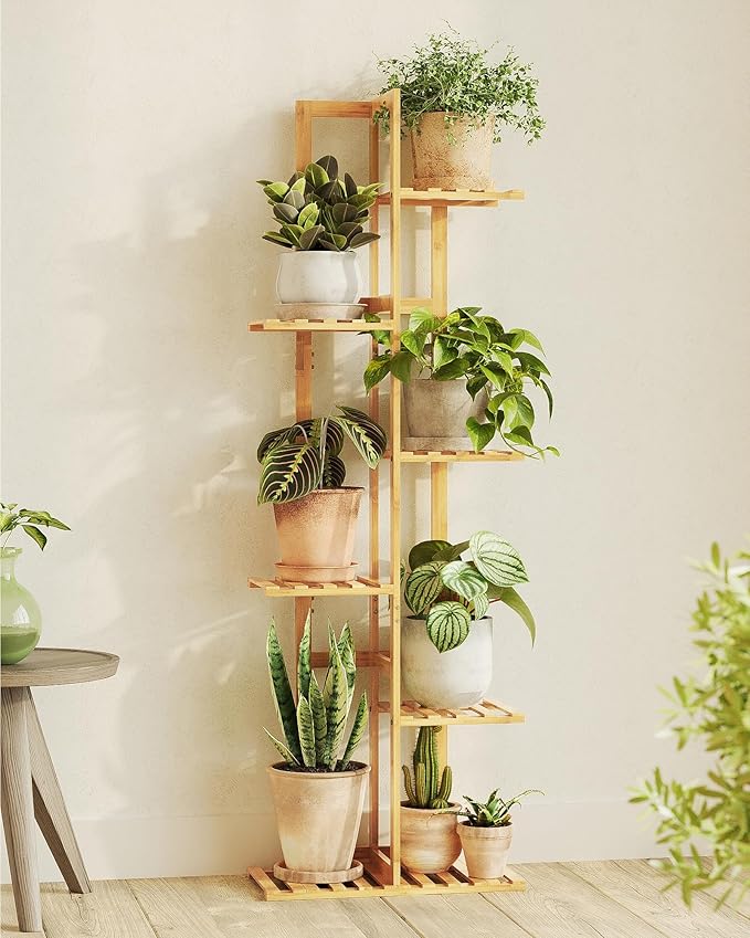Bamworld Bamboo Plant Stand Indoor 6 Tiered Plant Shelf Outdoor Corner Plant Rack for Multiple Plants Flower Stand Plant Holder for Living Room Bedroom Balcony Patio Garden 48 Inch Natural