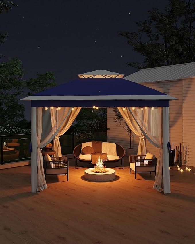 11'x11 Pop-Up Gazebo, Instant Outdoor Canopy Tent with Mosquito Nettings, Durable Steel Frame, Water, and UV Proof, for Patio, Garden, Courtyard, Party (Blue)