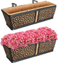 ZeeDix Railing Planter Boxes, 24 Inch Window Flower Box Planters with Coco Liner & Adjustable Brackets for Deck Porch Fence Patio Balcony Gardening Outdoor Plants (2 Pack)