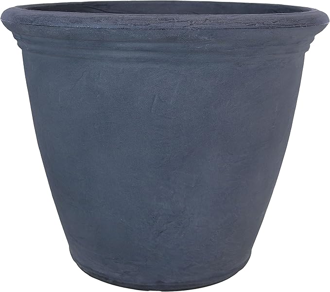 Sunnydaze 20-Inch Anjelica Large Plastic Pot for Plants - Outdoor Double-Walled Large Plastic Planter with Drillable Drainage Holes - Slate - 4pk