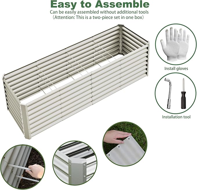 8x2x2ft Raised Garden Bed Kit, Galvanized Planter Garden Boxes Outdoor, Metal Raised Garden Beds for Vegetables,Fruits, Flower,Silver