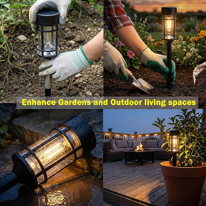 Solar Lights Outdoor Waterproof, 8 Pack 21" Solar Pathway Lights with Metal & Glass, Auto On/Off Garden Lights for Yard, Landscape, Driveway Walkway