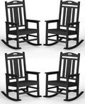 Ciokea Oversized Outdoor Rocking Chairs Set of 4, 380lbs Heavy-Duty Large Patio Rocker, High Back Cozy Porch Chairs, Weather Resistant Patio Rocking Chairs for Outside, Fire Pit, Deck, Black