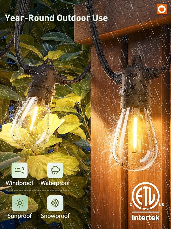 addlon 100FT LED Outdoor String Lights, Remote Dimmable Patio Lights with Timer & 3 Lighting Modes, 32 Shatterproof Edison Bulbs, Waterproof Connectable String Lights for Outside Backyard Porch Party