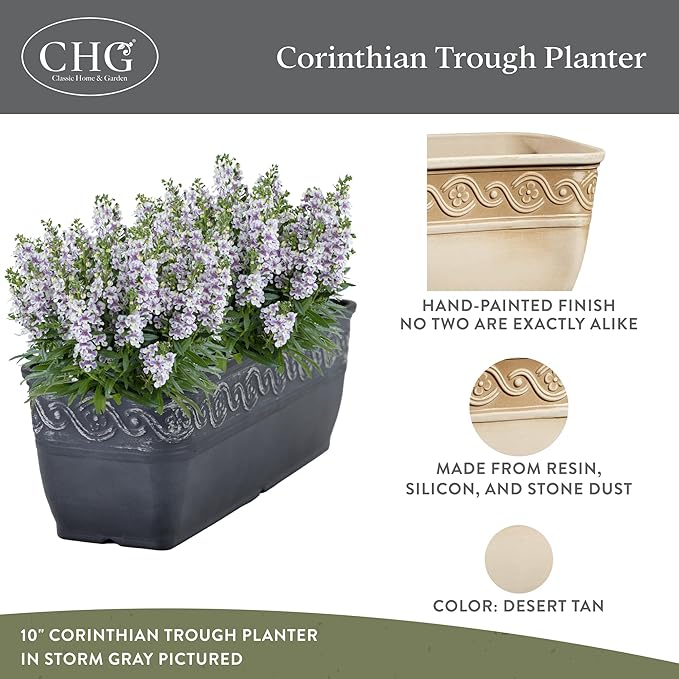 Classic Home and Garden Corinthian Trough Planter 10" Desert Tan