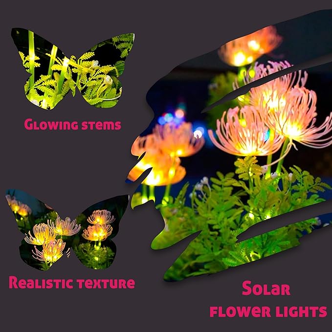 Solar Garden Lights Glowing Flowers & Stems, Outdoor Garden Decoration, Yard Decor