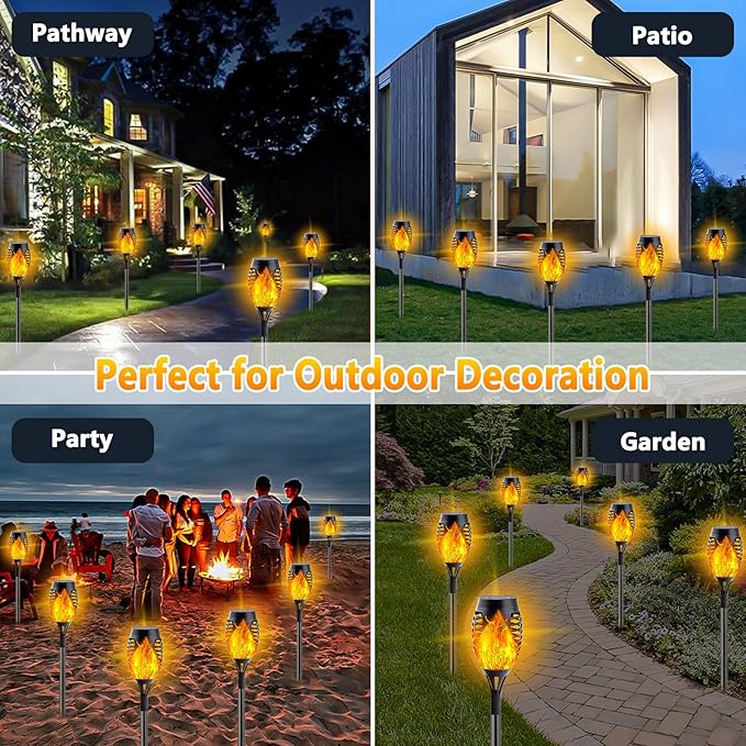 10Pack Solar Lights Outdoor, Mini Solar Torch Lights with Flickering Flame for Garden Decor, Solar Flame Lights Waterproof Solar Powered Outdoor Lights, Solar Tiki Torches for Pathway Patio Yard Porch