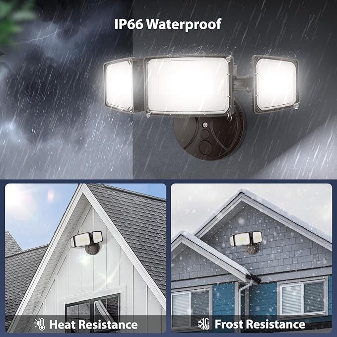 Onforu 100W 11000LM Flood Lights Outdoor, Brightness Security LED Flood Lights with 3 Adjustable Heads, Switch Controlled, IP65 Waterproof 6500K Outside Exterior Flood Light for Yard Garage Eave Patio