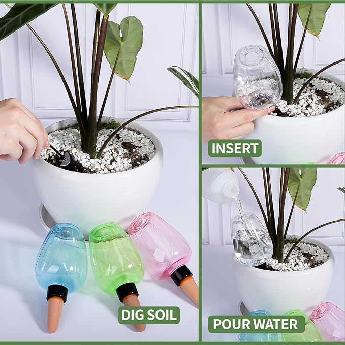 8 Pcs Plant Watering Globes Self Watering Planter Insert Plants Top Fill Water Device Plastic Water Bulbs Slow Release Terracotta for Plants, Green
