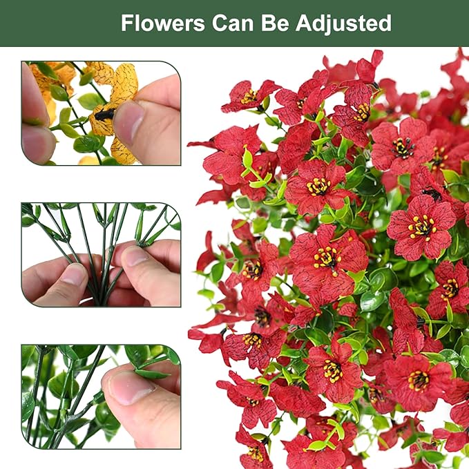 Artificial Flowers for Outdoor, UV Resistant Fake Silk Flowers, Realistic Faux Plants for Outside Indoor Porch Patio Window Box Planter Home Decor (20, Red)