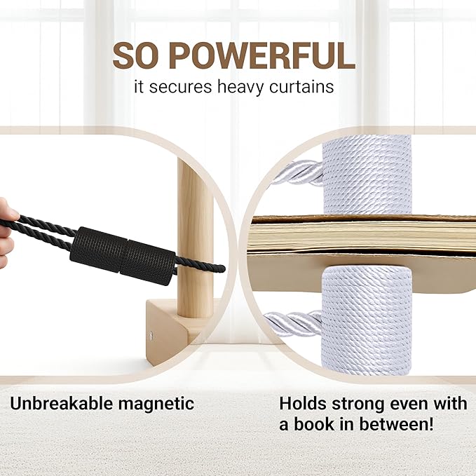 Hion Magnetic Curtain Tiebacks Black 6 Pack, Curtain Tiebacks Buckles Holdbacks Holders Hooks Clip for Home Bedroom Office Decorative Thick or Thin Curtain