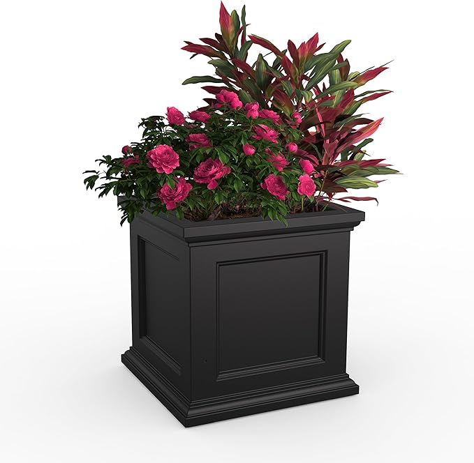 Mayne Fairfield 24-Inch Self Watering Square Planter Box, Weather-Resistant and Durable, Ideal for Indoor and Outdoor Use, Perfect for Patio, Porch, or Entryway