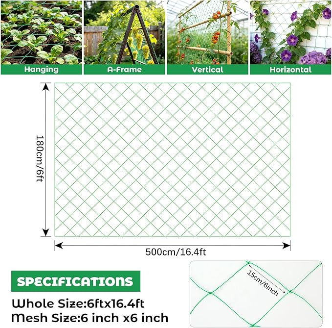 DECYOOL 2 Pieces Trellis Netting for Climbing Plants, Garden Trellis Netting Plant Support Net 1.8 x 5 m Heavy Duty Nylon Climbing Vine Net for Outdoor Vegetables
