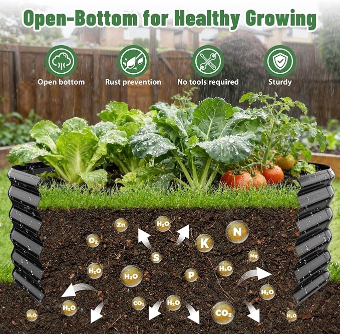 Hexagon Raised Garden Bed, 48 Inch Diagonal & 16.5 Inch Tall, Galvanized Steel Planter Box with Wave-Shaped Metal Panels for Outdoor Flower,Tree,Herb & Vegetable Garden (Black, 4FT X 1.5FT)