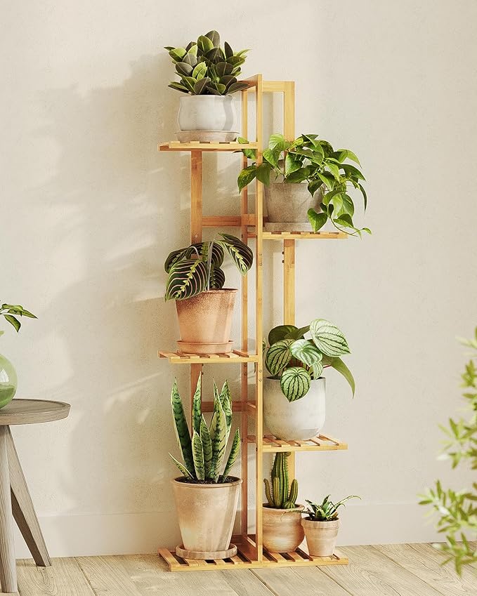 Bamworld Bamboo Plant Stand Indoor 5 Tiered Plant Shelf Outdoor Corner Plant Rack for Multiple Plants Flower Stand Plant Holder for Living Room Bedroom Balcony Patio Garden 43 Inch Natural