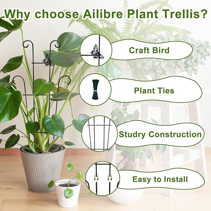 23in Plant Trellis Indoor, Trellis for Potted Plants with Butterfly, Garden Trellis Climber Support for Climbing Plants Pothos Hoya Vine