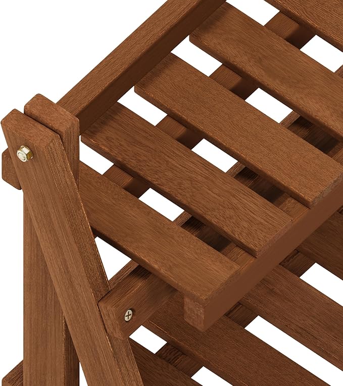 Furinno FG18452 Tioman Hardwood Patio Furniture Outdoor 3-Tier Flower Rack, Natural