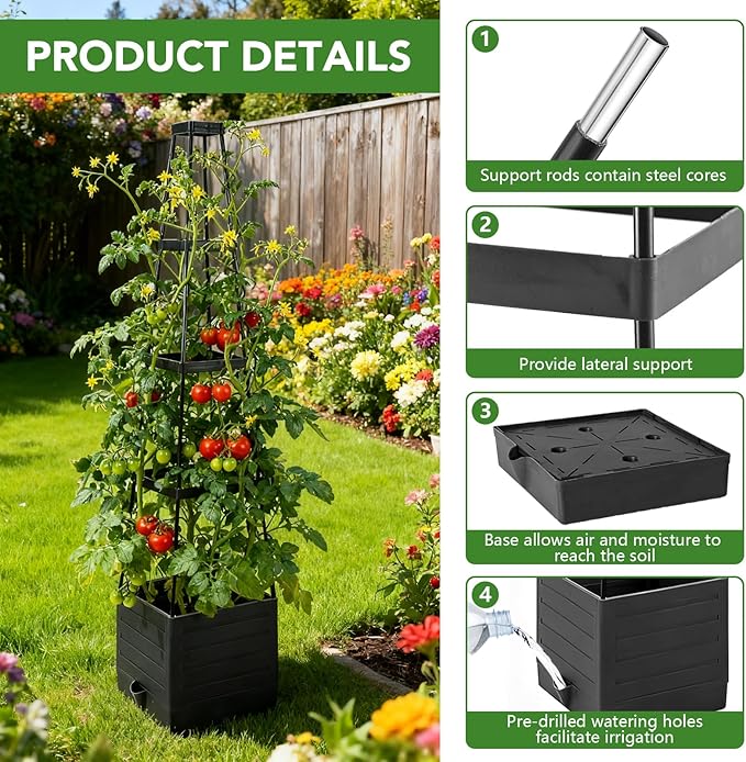 2 Pack Raised Garden Bed Planter Box with Trellis, 57'' Self Watering Tomato Planters for Climbing Plants, Tomato Cage Trellis for Vegetables & Vine Flowers Indoor Outdoor Patio