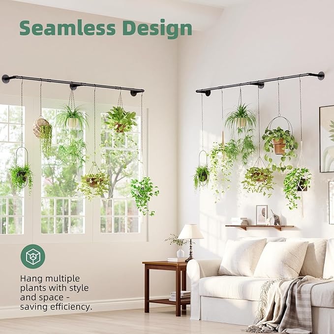 Plant Hanger Indoor Hanging Planters for Indoor Plants Hanging Plant Holder Window Plant Rod Black Metal Shelves 70.8 Inch 2PCS Pot not Included