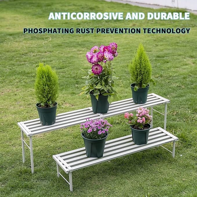 SBDSBD OUTEROOM Metal Plant Stand, Rust-proof Aluminum Flower Pot Stand, Plants Display Stands Decoration Racks for Living Room Balconies and Gardens (120 White)