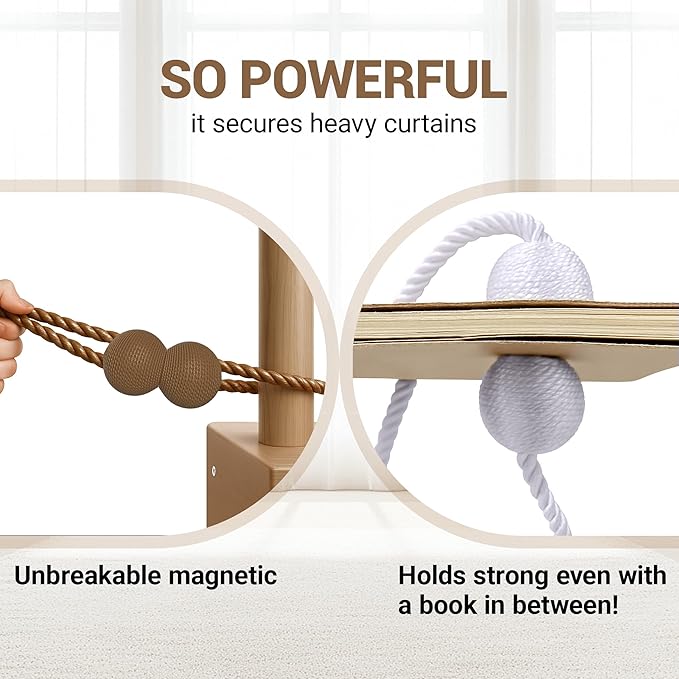 Hion Magnetic Curtain Tiebacks Dark Brown 2pcs, Curtain Tiebacks Buckles Holdbacks Holders Hooks Clip for Home Bedroom Office Decorative Curtain