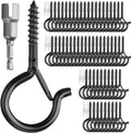 PlusRoc 60 Pack Ceiling Hooks for Hanging Plants Outdoor String Lights Heavy Duty, 2.2 Inch Eye Hook Screw in Cup Hooks Q-Hanger for Patio Lights, Wall Wood Fence Deck Mount(Black)