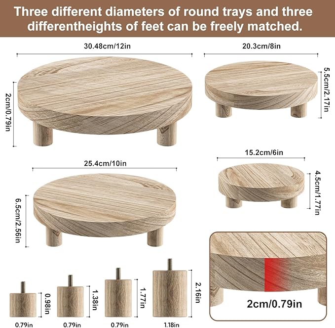Wood Plant Stand Indoor Outdoor, 12/10/8/6" Round Wood Riser for Decor, Wooden Stool Display Stand Flower Pot Holder Small Planter Tray Modern Potter Decorative for Desktop Counter Room (Natural-4pcs)