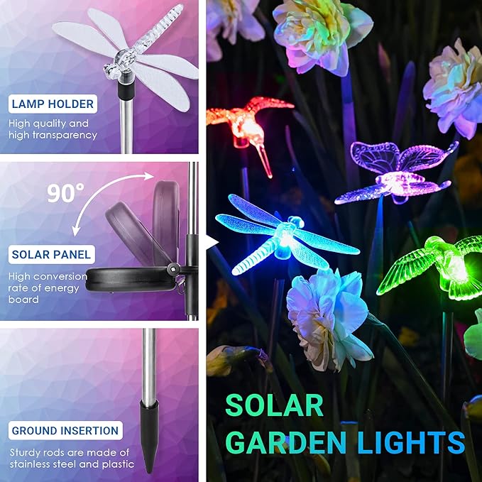 SOLPEX Solar Garden Lights, 6 Pack Solar Butterfly Lights Outdoor Decorations, Multi-Color Changing LED Light Stakes, Yard for Garden, Patio & Lawn, Bird