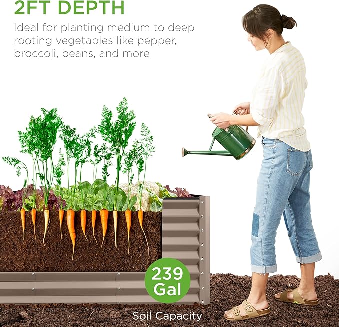 Best Choice Products 8x2x2ft Raised Outdoor Metal Garden Bed, Deep Root Box Planter for Vegetables, Flowers, Herbs, 240 Gallon Capacity, 100% Non Toxic Materials - Taupe
