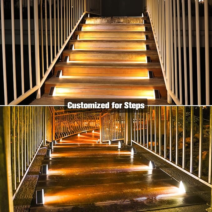 VOLISUN Outdoor Stair Lights 12 Pack, Solar Step Lights Waterproof IP67,80 Lumen, Led Step Light Outdoor for Garden Backyard Stair, Front Door,Porch and Deck(Warm White)