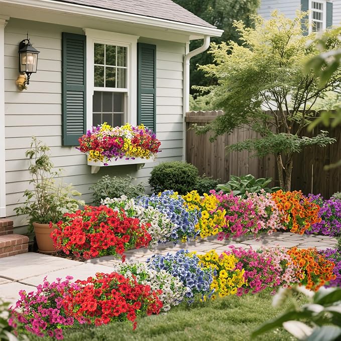 20 Bundles Artificial Flowers for Outdoors, UV Resistant Fake Plants Flowers Greenery Shrubs Plants for Decoration Outside Plants Hanging Planter Home Garden Decor (Fuchsia)
