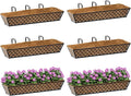 SPECILITE 30" Window Boxes Planters, Heavy Duty Metal Railing Planter Boxes, Adjustable Balcony Planters for Railing Hanging, with Coco Liner & Tool Set for Deck, Porch, and Patio Gardening (6 Pack)