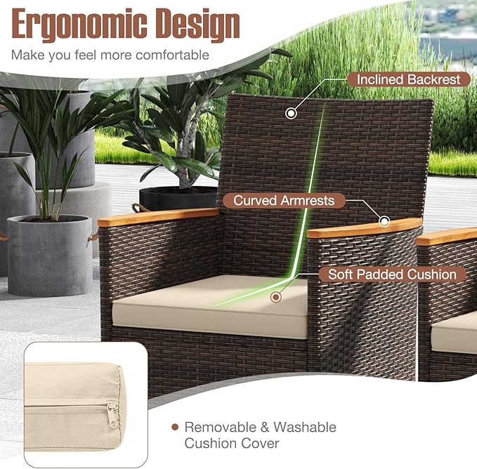 Tangkula 9 Pieces Rattan Outdoor Dining Set for 8, Outdoor Acacia Wood Table Set with 8 Cushioned Wicker Chairs, Umbrella Hole, Patio Dining Furniture Set for Deck Pool Backyard