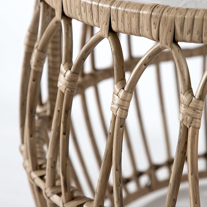 Furniture of America Ysar Boho Rattan Round Coffee Table Outdoor with 5mm Tempered Glass Top, All-Weather and Rust Resistant Patio Furniture