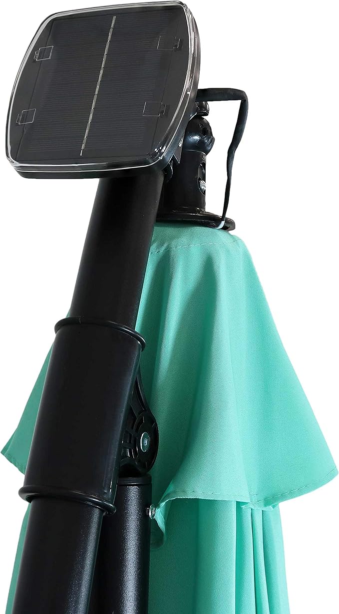 Sunnydaze 10' Solar Offset Patio Umbrella - Solar Cantilever Umbrella Outdoor with LED Lights - Polyester Shade, Air Vent, & Cross Base