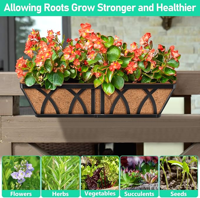 Riare 4 Pack 36 Inch Rectangle Coconut Liners for Planters, Natural Coconut Fiber Planter Liners, Window Box Liner Trough Coco Liner for Outdoor Flower, Garden Wall, Deck & Fence Planter Boxes
