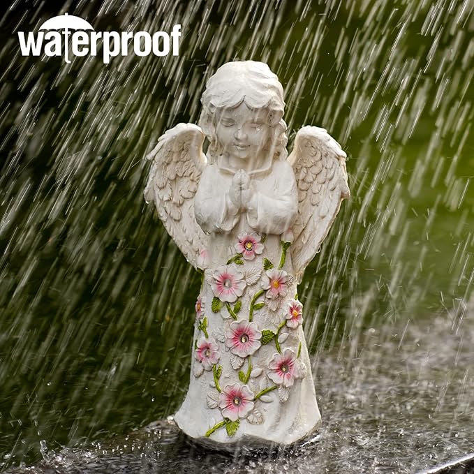 Nacome Garden Outdoor Statues Angel with Succulent and 7 LED Lights – Lawn Decor for Patio, Balcony, Yard Ornament - Chrismtas Gifts for Mom Grandma