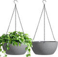 T4U Hanging Planters for Indoor Outdoor Plants 2 Pack - 12 Inch Grey Hanging Plant Basket with Drainage Hole, Round Hanging Flower Plant Pot for Garden Home Decor(Grey)