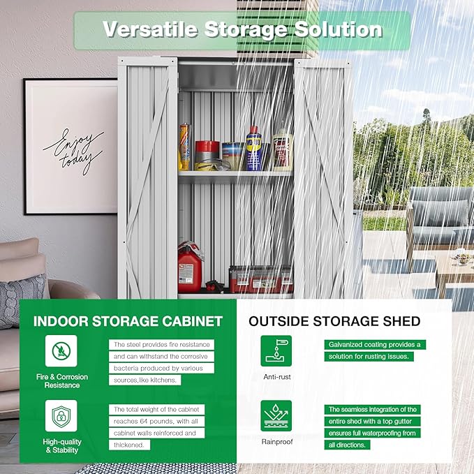 AECOJOY Outdoor Storage Cabinet Waterproof with Adjustable Shelves, Vertical Tall Outdoor Cabinet Weatherproof, Garden Sheds & Outdoor Storage Clearance Cabinet Storage for Outside in White