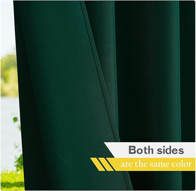 NICETOWN Canvas Patio Outdoor Curtains 95 inch Length 2 Pieces, Home Fashion Thermal Insulated Top and Bottom Grommet Indoor Outdoor Privacy Drapes for Terrace, Dark Green, W55 x L95